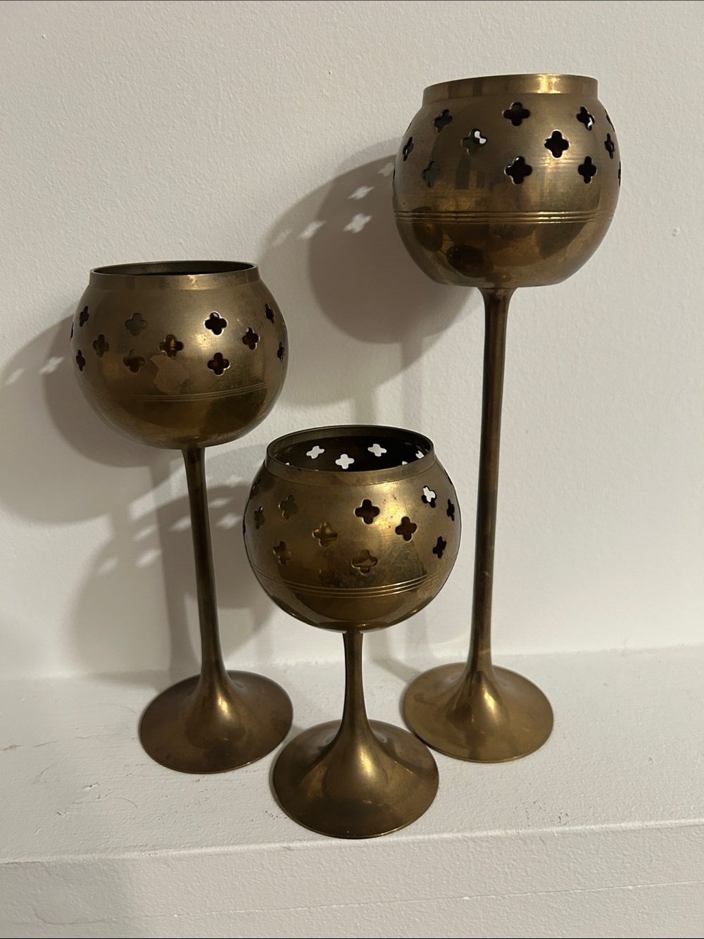 Antique-Style Brass Candle Holders - Set of 3